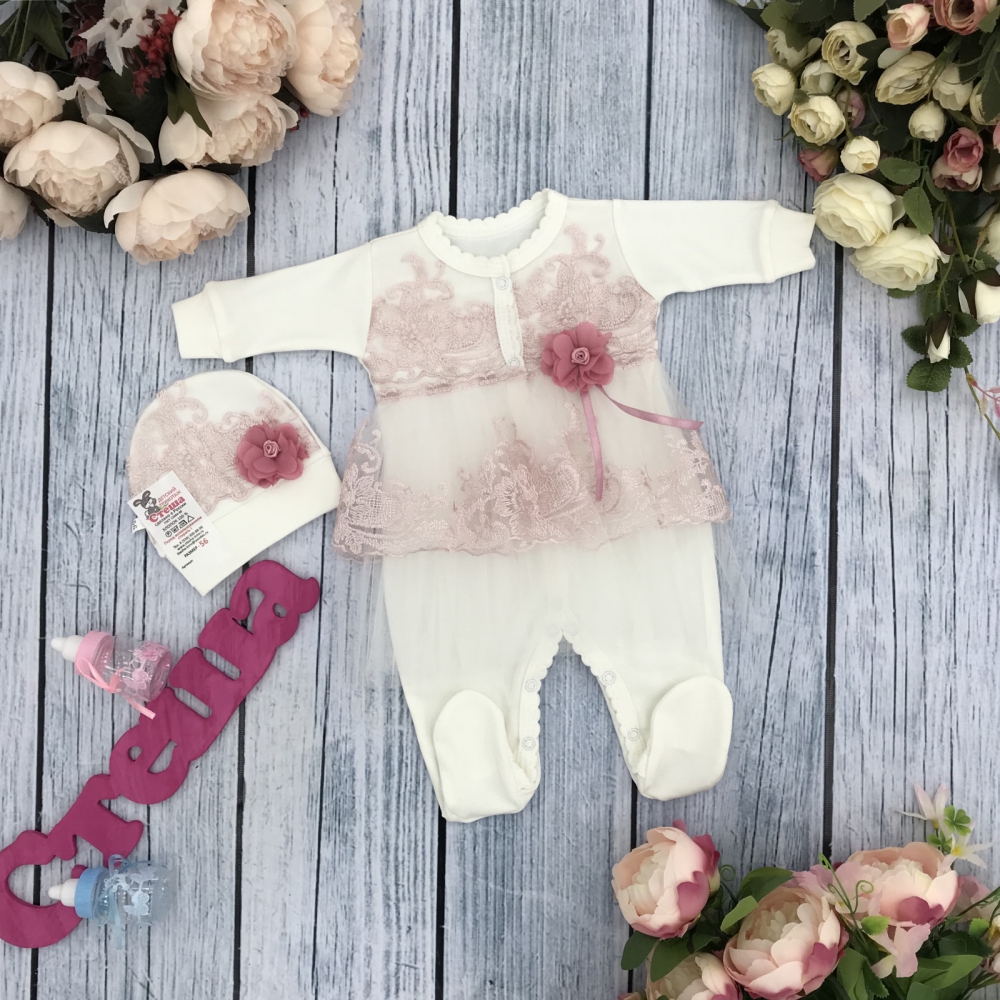 236-П. Комбинезон с  юбкой,100% хлопок интерлок, пудра