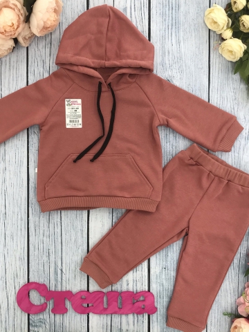 Купить оптом 311-ТР. Свитшот с капюшоном + Штаны, хлопок 65%, 35% ПЭ, 3-х нитка ( без начеса) терракот 80,86,92 в Пятигорске