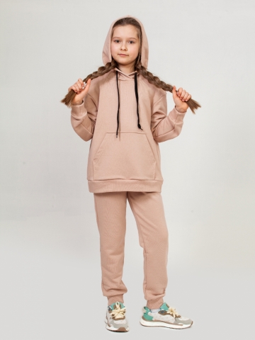 311-КП. Свитшот с капюшоном + Штаны, хлопок 65%, 35% ПЭ, 3-х нитка ( без начеса) капучино 146,152,158